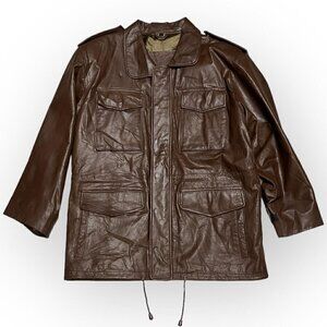 Vintage 90s GENUINE LEATHER Brown Retro Casual Jacket Coat - Mens SMALL